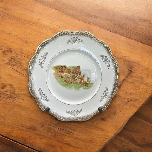 RARE EECCO Porcelain Plate Hand Painted Sheep One Year Produced 10 Inch Gilded - Picture 1 of 6